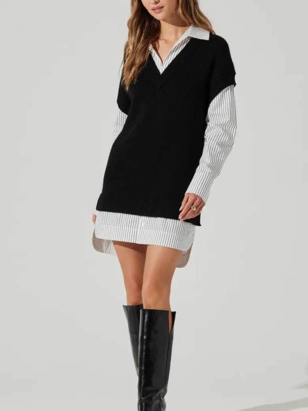 ASTR the label Ishilly Layered Long Sleeve Sweater Shirtdress